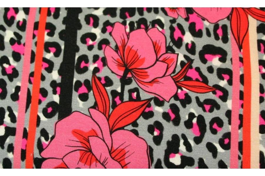 10cm Modalsweat (dünner Jerseysweat)  "Leoflower grau/pink" Lillestoff    (Grundpreis € 14,00/m)
